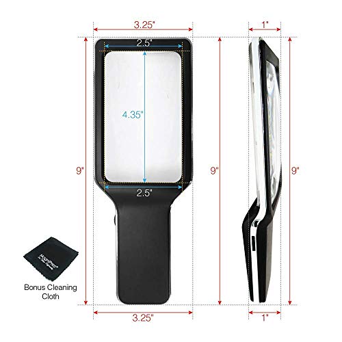 MagniPros 6X Rechargeable Magnifying Glass with 3 Color Light Modes & Anti-Glare Lens - Relieve Eye Strain | Perfect for Low Vision Seniors, Macular Degeneration & Fine Print