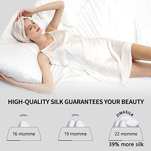 ZIMASILK 22 Momme 100% Mulberry Silk Bonnet for Sleeping & Women Hair Care, Highest Grade 6A Silk Hair wrap for Sleeping with Premium Elastic Stay On Head (1Pc, Beige)