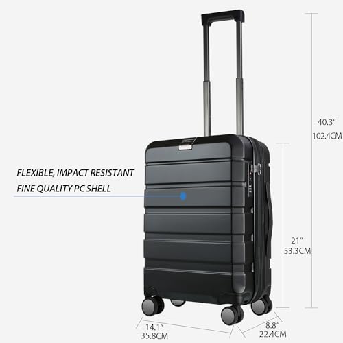 KROSER Hardside Expandable Carry On Luggage with Spinner Wheels & Built-in TSA Lock, Durable Suitcase Rolling Luggage with USB Port, Carry-On 20-Inch Steel Grey