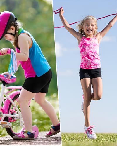 KEREDA 4 Pack Bike Shorts Girls Dance Shorts Safety and Breathable Cartwheel Underdress for Toddler Kids Black Grey 7-8Y