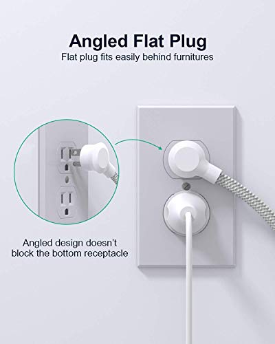 Dorm Room Essentials, Extension Cord 5FT, Power Strip with USB Ports, Flat Plug, Wall Mountable, Overload Protection, Home Office Supplies