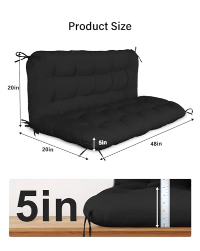 YEFU Porch Swing Cushion, Outdoor Swing Cushions Replacement with Backrest, Thickened Waterproof Bench Cushion for Patio Furniture, 48x40x5 Inch, Black