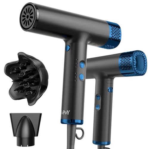 YAPOY Professional Hair Dryer with Diffuser Fast Drying 200 Million Ionic Blow Dryer with 110, 000 RPM High-Speed No Heat Damage Intelligent Thermo-Control Low Noise Black