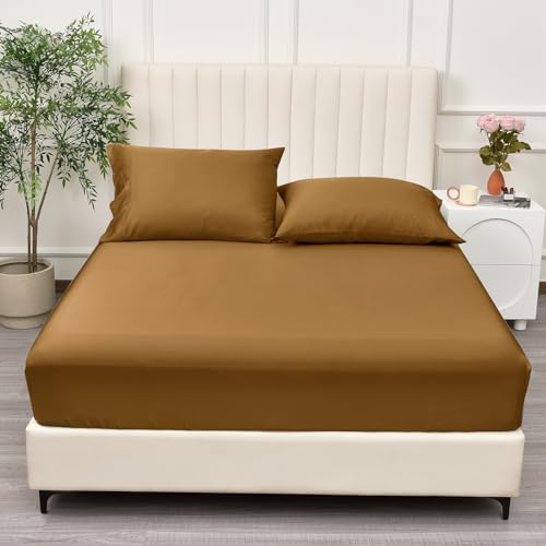 PHF 100% Rayon Derived from Bamboo Cooling Fitted Sheet King Size for Hot Sleeper, 16" Deep Pocket, 2.5cm Wider Strong Elastic Easy Fit, Breathable Silky Smooth Soft,78"x 80",White, No Pillowcases