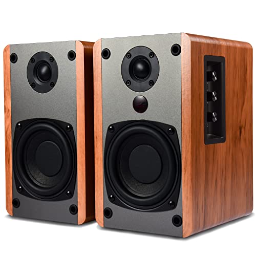 SINGING WOOD BT25 (2024 Version) Bluetooth Active Bookshelf Speakers for with Optical Aux inputs Subwoofer Line Out for PC, TVs, Turntable, Wooden Enclosure,80W - Beach Wood