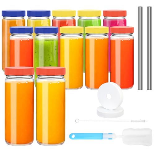 Sursip 24oz Glass Water Bottle Set of 6, Leak Proof Clear glass juice bottle for juicing, Reusable Drinking Bottles with Stainless Steel Lid, Beverage Storage Containers for Refrigerator-BPA Free
