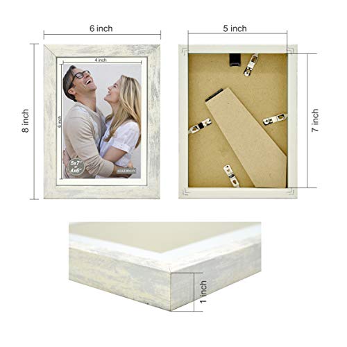 Alkerman 5x7 Picture Frames (pack of 2),Display Pictures 4x6 with Mat or 5x7 Without Mat, Rustic White Wood Pattern High Definition Glass for Table Top Display and Wall Mounting Photo Frame