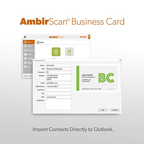Ambir TravelScan Pro 600-BCS Simplex Document Scanner with AmbirScan Business Card for Windows PC