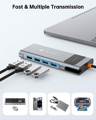 NOVOO USB C Hub 5 in 1 Dongle Aluminum with HDMI 4K Adapter, 2 USB 3.0 Ports, 1 SD Memory Port, 1 microSD Card Reader for MacBook Pro 2019/2018, iMac 2017, Huawei MateBook, Google Chromebook Pixel