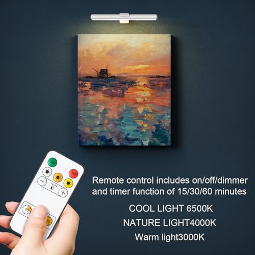 Swatia Wireless Picture Light, Rechargeable Battery Painting Light for Displaying Artwork, Display Light 300 Lumens, Adjustable Brightness LED Light Art Metal Dartboard (2 Pack Gold)