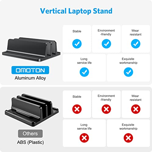 OMOTON [Updated Dock Version Vertical Laptop Stand, Double Desktop Stand Holder with Adjustable Dock (Up to 17.3 inch), Fits All MacBook/Surface/Samsung/HP/Dell/Chrome Book (Black)