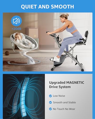 LINBOLUSA Indoor Exercise Bike for Seniors, 5 IN 1 Foldable Stationary Bike with 16-Level Magnetic Resistance and Tri-Position Ride, 330LBS Capacity, 6.6 LBS Flywheel, Designed for Home Workout 818 Gray