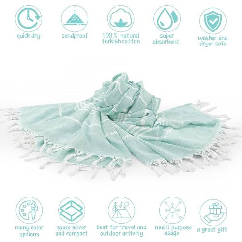 Oudain 2 Packs Oversized Turkish Beach Towel, 61" x 82" Extra Large Cotton Beach Towels for Adults Turkish Beach Blanket Travel Lightweight Sandproof for Bath Beach Gift Beach Supplies(Royal Green)