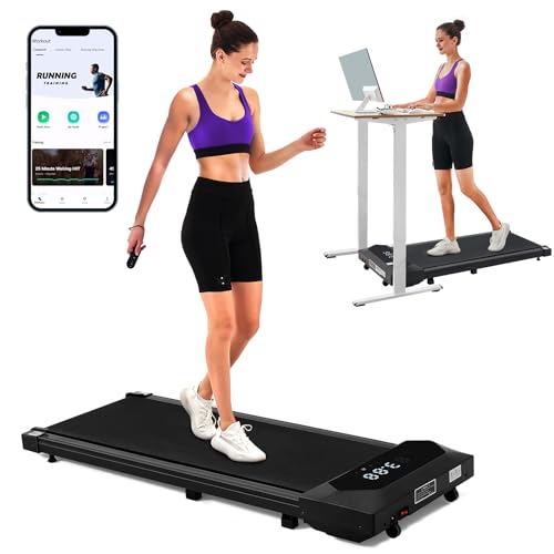 Walking Pad, Under Desk Treadmill, Walking Pad Treadmill for Home Office, 2.25HP Portable Treadmill with 220lb Capacity, Walking Treadmill with Remote Control/App Control LED Display, Black