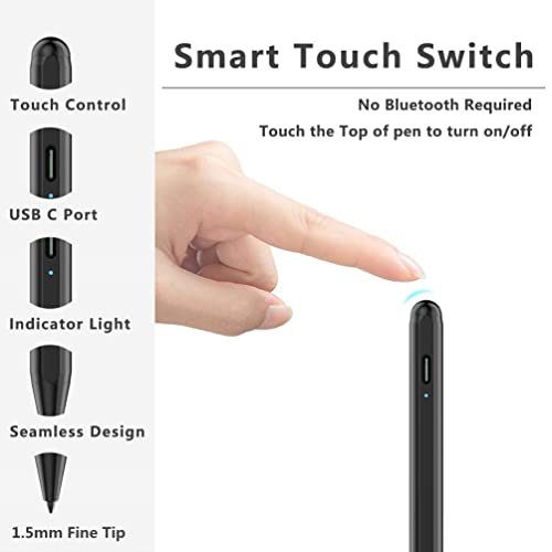 Stylus Pen for iPad (2018-2024) with Fast Charging & Palm Rejection, Compatible with Apple iPad Pro M4 2024, iPad Air M2 2024, iPad Pro 11/12.9 inch, iPad 10-6th, iPad Air 5th-3rd, iPad Mini 6/5th