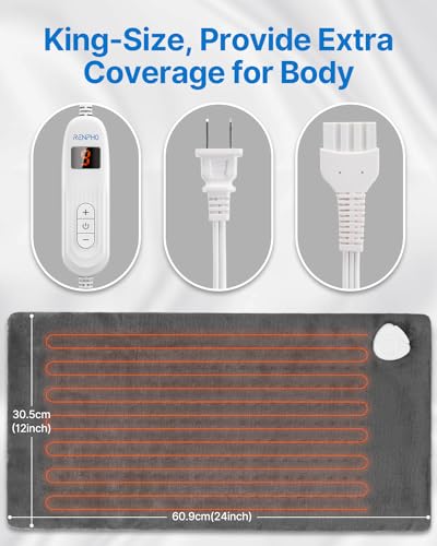 RENPHO Heating Pad for Back Pain & Cramps Relief, FSA HSA Eligible, Heat Pad for Knee and Leg, Christmas Gifts for Women Men Mom, Auto Shut Off, ETL Certified, Heat Patches, Large King Size 12" x24‘’