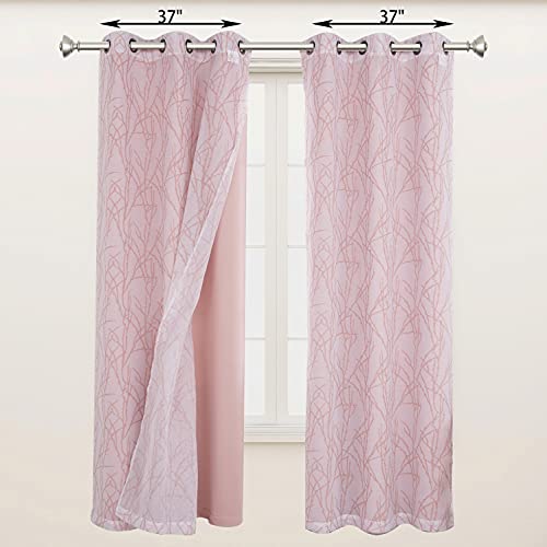 BONZER Mix and Match Curtains - 2 Pieces Branch Print Sheer Curtains and 2 Pieces Blackout Curtains for Bedroom Living Room Grommet Window Drapes, 37x63 Inch/Panel, Blush, Set of 4 Panels
