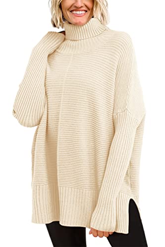 EFAN Women's Turtleneck Oversized Sweaters Fall Outfits Clothes Trendy Long Pullover Knit Winter Tunic Tops Taro M