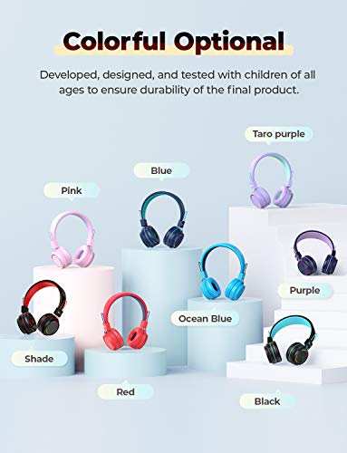 iClever BTH03 Kids Bluetooth Headphones, Colorful LED Lights, 35H Playtime, Bluetooth 5.4,Type C Fast Charging, Safe Volume, Stereo Sound Mic,On Ear Kids Wireless Headphones for iPad Airplane (Black)