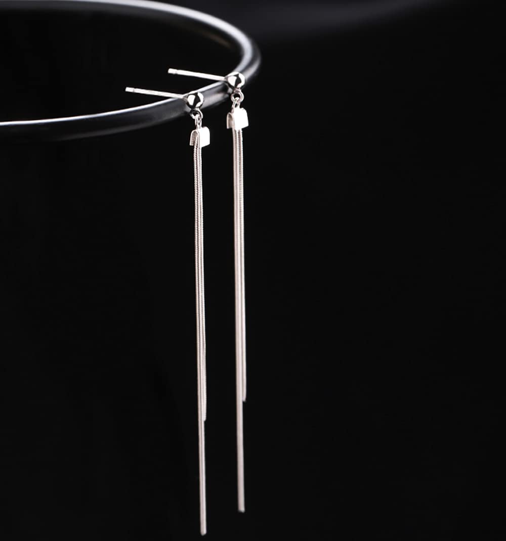 Reffeer 925 Sterling Silver Tassel Chain Dangle Earrings for Women Girls Long Dangle Earrings Drops Ear Line (A-Silver)