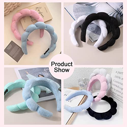 Yiwafu Spa Headband for Women, Sponge Headband for Washing Face Wristband Set, Makeup Headband, Skincare Headbands for Makeup Removal, Shower, Hair Accessories((Pink))