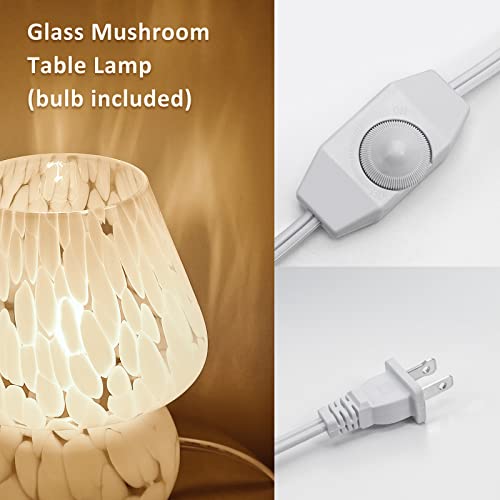 ONEWISH Mushroom Lamp Cute Table Lamp for Bedroom Nightstand Soft Light Pink, Small Glass Nightlight Stepless Dimmable Desk Lamp for Dining, Living, Nursery, Vanity, Home Decor Lamp for Girls Women