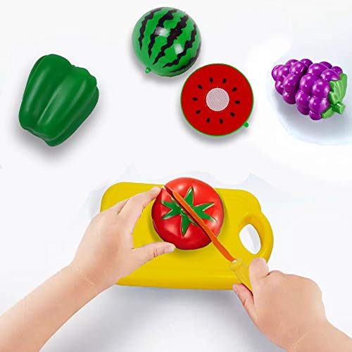 Cutting Fruits Vegetables Set, 16 Pack Play Kitchen Plastic Cutting Food for Kids Pretend Play Kitchen Toys Educational Food Toys for Children Girls Boys Best for 3, 4, 5 Year Olds