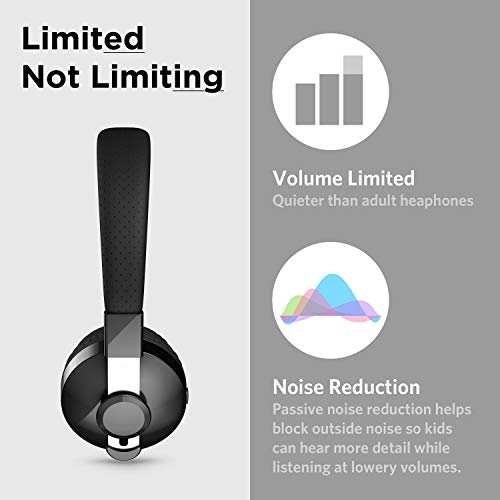 LilGadgets Untangled Pro On-Ear Wireless Kids Headphones for School, Microphone, Volume Limited, SharePort Technology, SoftTouch Padding, Black