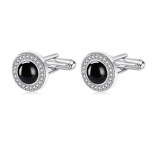 StoryEtain Cufflinks for Men Sterling Silver Blue Moonstone Cufflinks Tuxedo Studs Jewelry Gifts for Husband Father