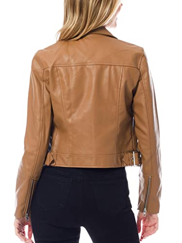 Design by Olivia Women's Long Sleeve Zipper Closure Moto Biker Faux Leather Jacket Pink M