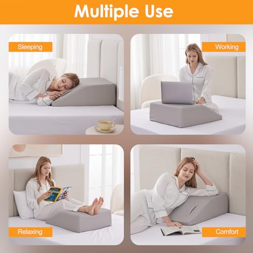 Ruqmuis Leg Elevation Pillows for Sleeping, Memory Foam Wedge Pillow for Legs, Knee Wedge Pillow for After Surgery, Swelling, Back Pain and Circulation, Non-Slip Bottom, Removable Cover (6 Inch, Grey)