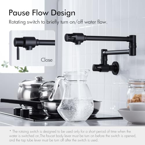 BAGNOLUX Pot Filler, Wall Mount Commercial Pot Filler Faucet Over Stove, Brass Copper Material Kitchen Folding Faucet with Stretchable Double Joint Swing Arm 23.4 inch, Polished Gold-PVD