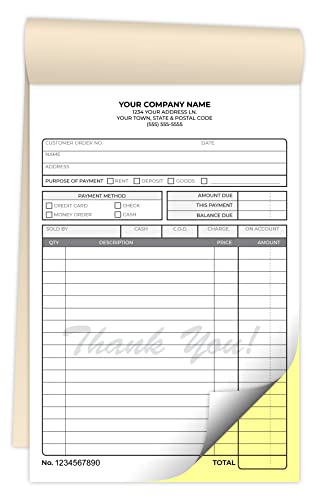 Custom 5.5" x 8.5" Carbonless NCR Books in 2-Part Duplicate Invoices, Receipts, Work Orders, Sales Orders, Purchase Orders, Estimates, Quote Forms with Your Company/Business Name (300 Sets)