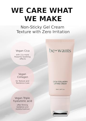 BE+WANTS Bewants Neck Lifting & Firming Cream with Centella Asiatica | Vegan Hyaluronic Acid | Neck Firming Cream Tightening Lifting Sagging Skin with Gua Sha Roller | Korean Skincare | 1.7 fl oz