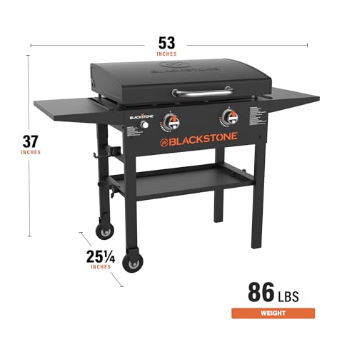 Blackstone 2147 Original 28” Griddle with Integrated Hood and Counter Height Dual Side Shelves, Powder Coated Steel, Black