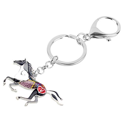 Enamel Metal Horse Key chains For Women Girls Gifts Car Purse Animal Pendant Charms (Black)