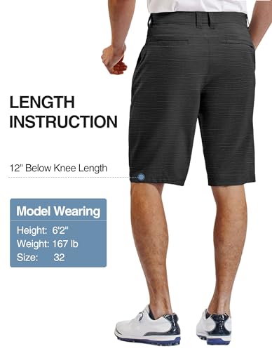 PULI Mens Shorts Casual 12" Golf Hybrid Lightweight Stretch Travel Hiking Quick Drying with Pockets Black 30