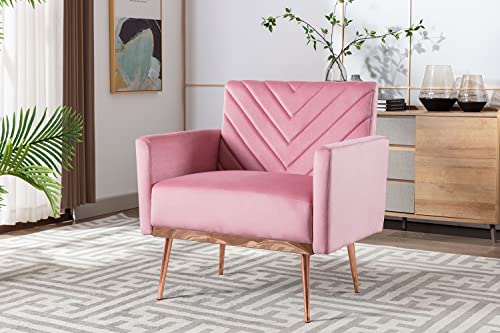TTGIEET Modern Velvet Accent Chair Set of 2, Upholstered Tufted Armchair with Golden Metal Legs Single Sofa Reading Club Chair for Living Room Office (Pink)