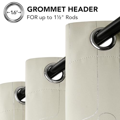 Deconovo Room Darkening Curtains, Window Drapes with Line Foil Print for Loft, Grommet Home Decor Panels, Beige, 42W x 45L Inch, 2 Panels