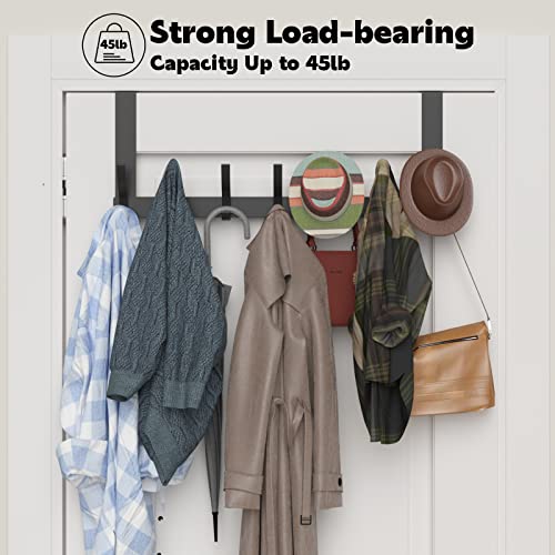 Peasulin Over The Door Hooks, Sturdy Door Hanger, Large Over The Door Towel Rack with 12 Hooks, Heavy Duty Easy to Install, for Bathroom, Bedroom,Kitchen,Hanging Towels, Coats (Black).