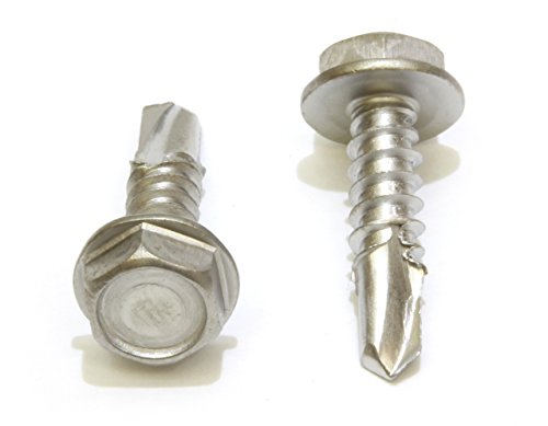 Bolt Dropper No. 8 x 1-1/2" Stainless Hex Washer Head Self Drilling Screws, (100 pc), 410 Stainless Steel Self Tapping TEK, No. 2 Point, Plain Finish