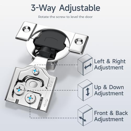 HOSOM 10 Pack Soft Close Cabinet Hinges, 1/2 inch Overlay Kitchen Cabinet Hinges Cabinet Door Hinges, 105° Opening Angle Soft Close Hinges for Cabinet Doors 3-Way Adjustment Hidden Cabinet Hinges
