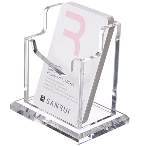 SANRUI Vertical Business Card Holder for Desk,Clear Acrylic Business Card Display Stand,1 Slots ,Holds 50-60 Cards