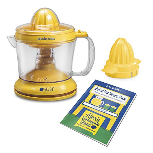 Proctor Silex Alex's Lemonade Stand Electric Citrus Juicer Machine and Squeezer, for Lemons, Limes and Oranges, 34 oz, Includes 2 Reamers & Recipe Book, Yellow, Discontinued