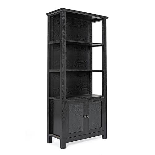 Flash Furniture Stella Modern Farmhouse Wooden Bookcase and Storage Cabinet with Tempered Glass Doors and 3 Upper Shelves, Set of 1, Black
