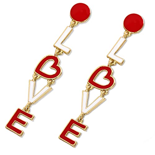 Rave Envy Heart Earrings for Women Trendy - Silver Heart Dangle Earrings with Diamond Like Look - Fashionable Statement Earrings for Womens - Perfect Heart Jewelry as Valentines, Birthday