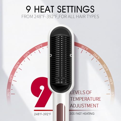 Hair Straightener Brush Ionic Straightening Comb BLUSHMARKS Nano Titanium 30s Fast Heating & Anti-Scald 9 Temp Settings LED Display Professional Salon Hair Styling Tools for Gifts Women