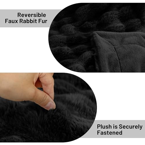 Moenchy Faux Fur Black Throw Blacket for Couch - Super Soft Heavy Flufyy Thick Bubble Throw Blankets for Bed Bedroom Living Room Farmhouse Sofa Chair Fall Winter Warm, 50x60 Inch