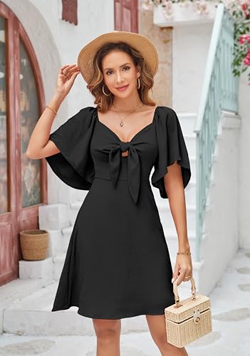 Naggoo Women 2024 Summer Short Sleeve Mini Dress Sexy Wrap V-Neck Cross Knot Short Sundress S Green