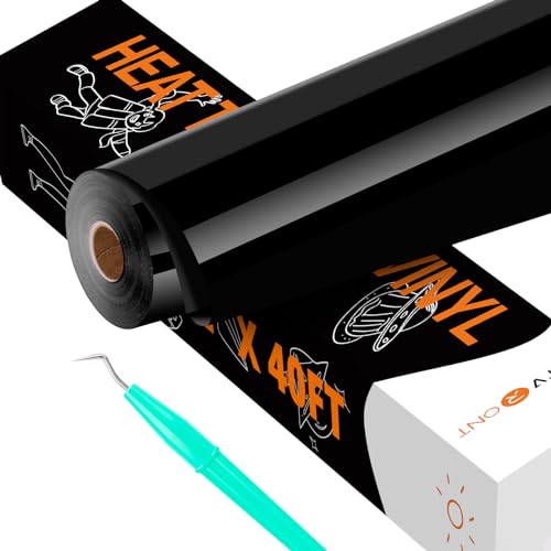 HTVRONT Black HTV Heat Transfer Vinyl - 12" X 40FT Black Iron on Vinyl for Cricut & Other Cutting Machines, Black HTV Vinyl Black Heat Transfer Vinyl for T Shirts - Easy to Use for Heat Vinyl Design